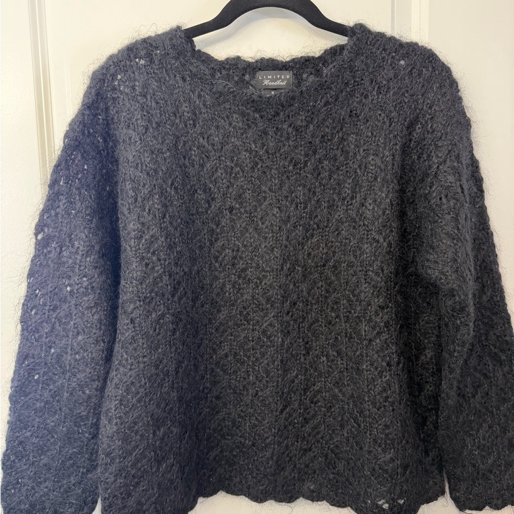 The Limited Black Hand Knit Crew Neck Sweater in Mohair Blend